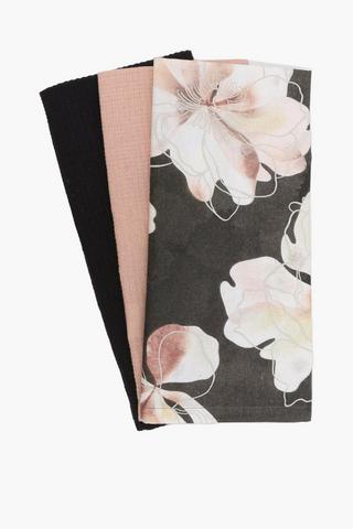 3 Pack Printed Floral Tea Towels