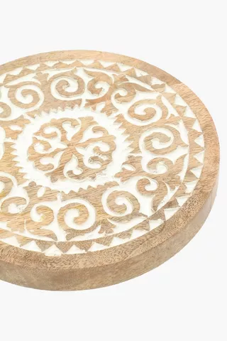 Carved Mangowood Round Trivet