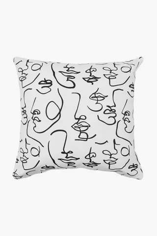 Printed Line Faces Scatter Cushion Cover, 60x60cm