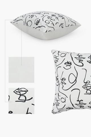 Printed Line Faces Scatter Cushion Cover, 60x60cm