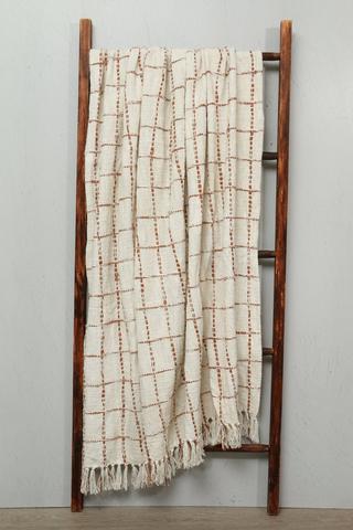 Premium Cotton Grid Classic Woven Tassle Throw, 140x180cm