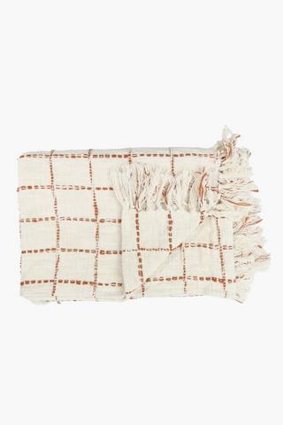 Premium Cotton Grid Classic Woven Tassle Throw, 140x180cm