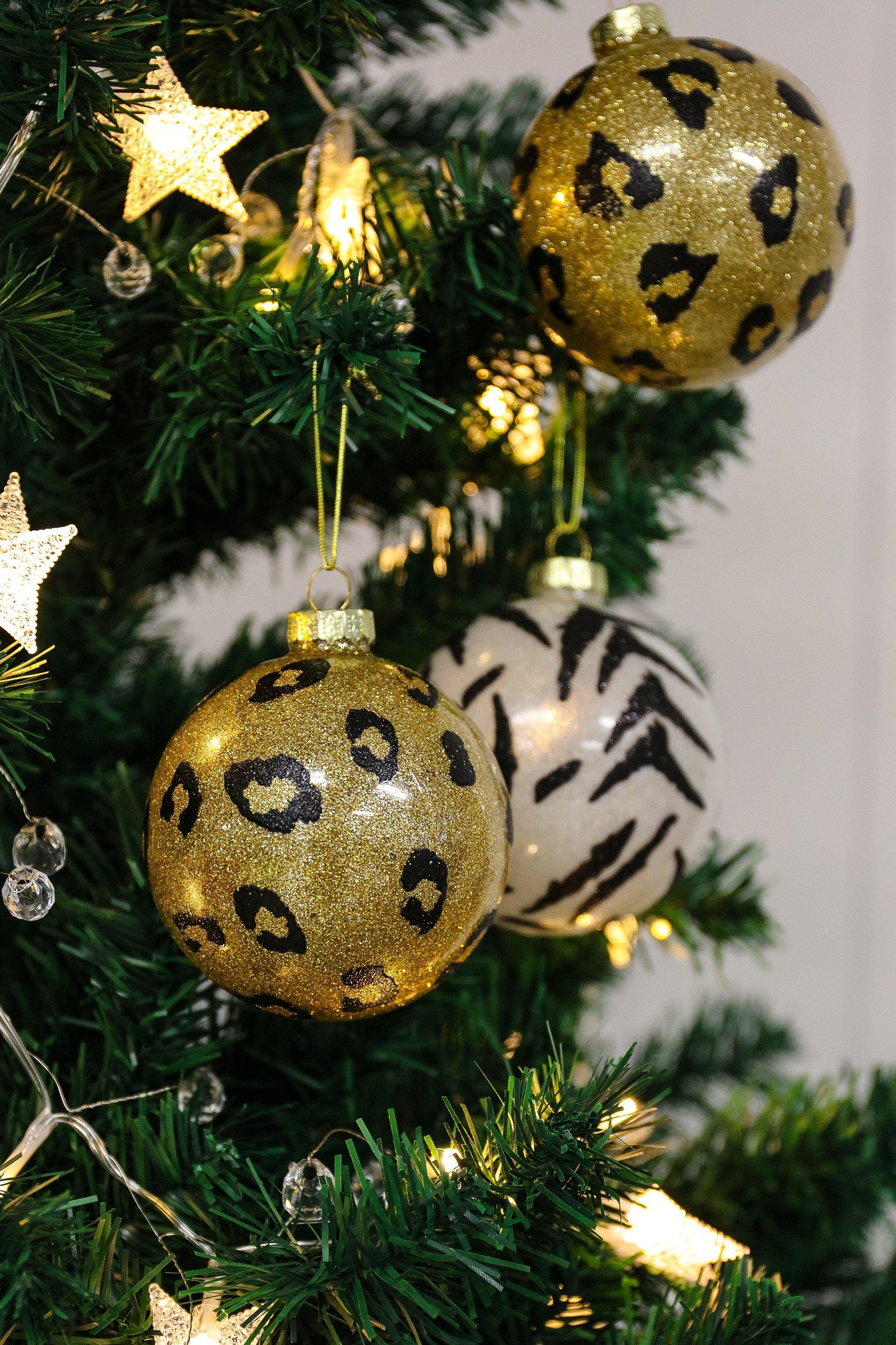 DIY Leopard Print Ornaments - Quick and easy Christmas tree decor!