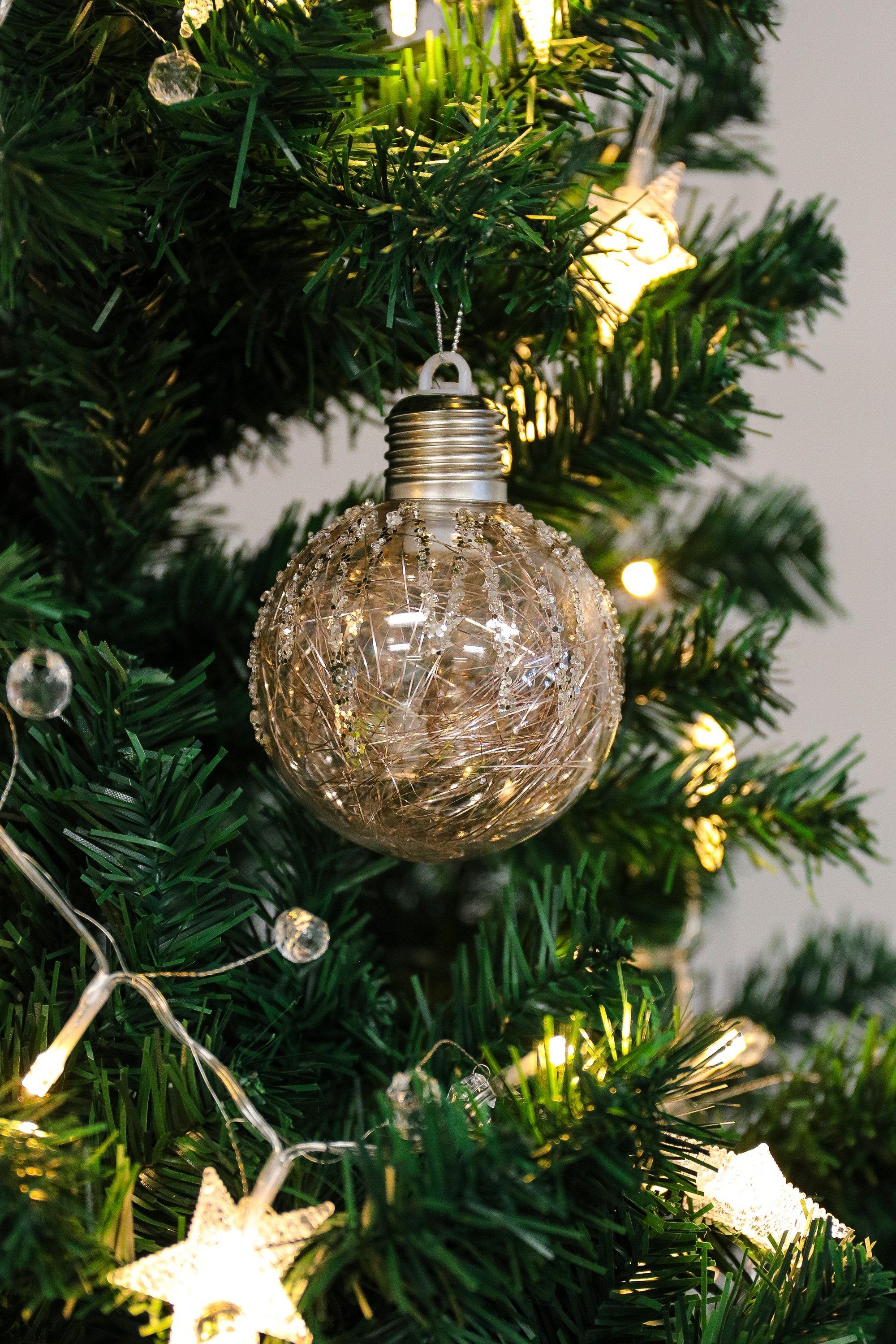 Tinsel Light Up Bauble, 8cm
