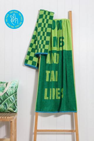 2 Pack Typography Cotton Reversible Beach Towel Combo, 70x130cm