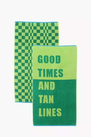 2 Pack Typography Cotton Reversible Beach Towel Combo, 70x130cm