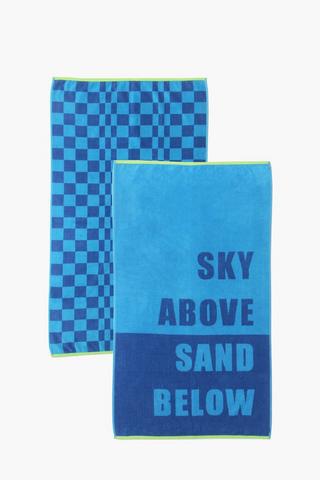 2 Pack Typography Cotton Reversible Beach Towel Combo, 70x130cm