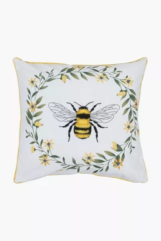 Embroidered Buzz Bee Scatter Cushion, 50x50cm