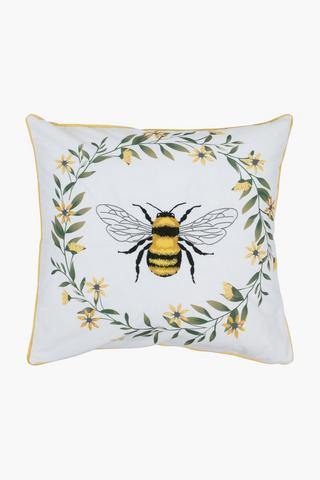 Embroidered Buzz Bee Scatter Cushion, 50x50cm