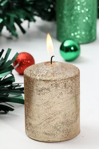 Glitter Pillar Candle, 8cm