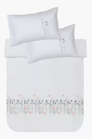 Premium Cotton Embroidered Meadow Flower Duvet Cover Set