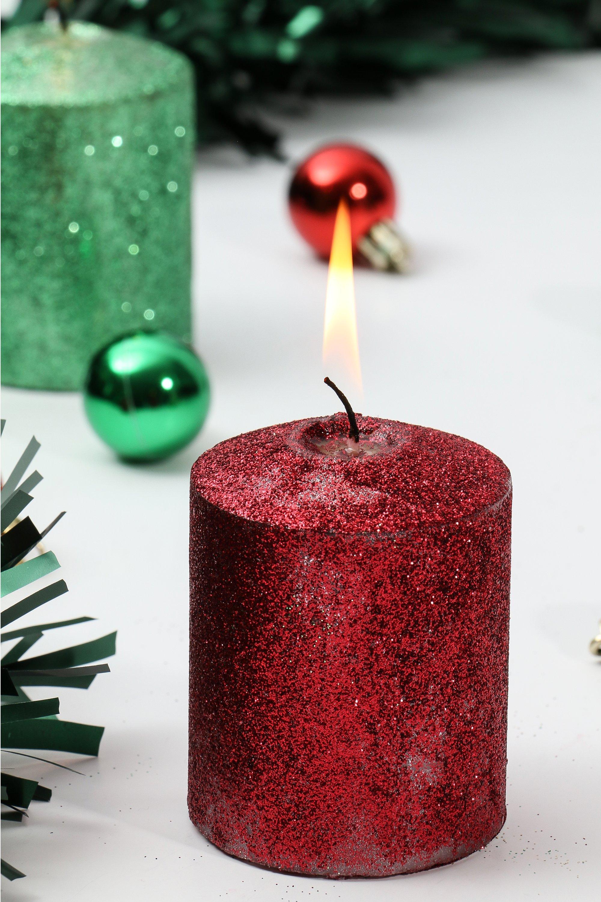 Glitter Pillar Candle, 8cm