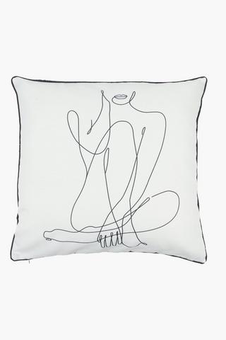 Premium Line Drawing Figure Feather Scatter Cushion, 60x60cm