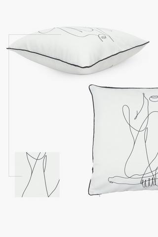 Premium Line Drawing Figure Feather Scatter Cushion, 60x60cm