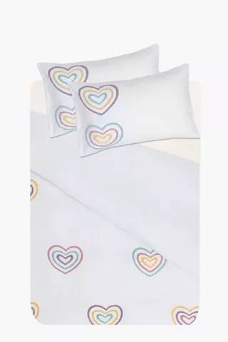 Soft Touch Rainbow Hearts Applique Duvet Cover Set