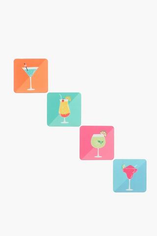 4 Cocktail Mix Rubber Coasters