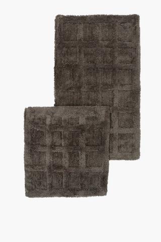 2 Piece Woven Cotton Tile Bath Mat Set