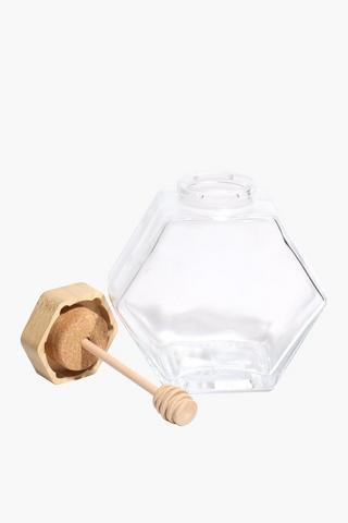 Hexagon Honey Jar With Dipping Spoon
