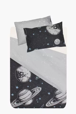 Soft Touch Glow In The Dark Gabriel Space Reversible Duvet Cover Set