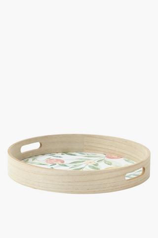 Floral Round Wood Serving Tray
