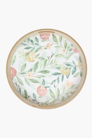 Floral Round Wood Serving Tray
