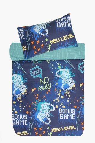 Soft Touch Glow In The Dark Gamer  Reversible Duvet Cover Set