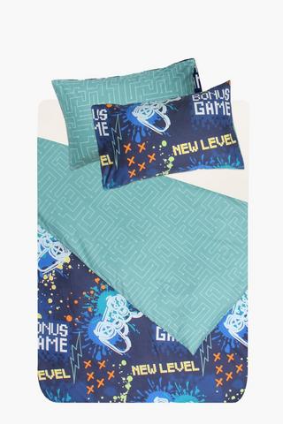 Soft Touch Glow In The Dark Gamer  Reversible Duvet Cover Set