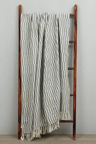 Cotton Staggered Stripe Tassel Throw,140x180cm