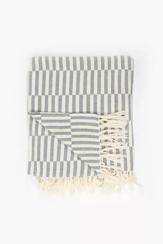 Cotton Staggered Stripe Tassel Throw,140x180cm