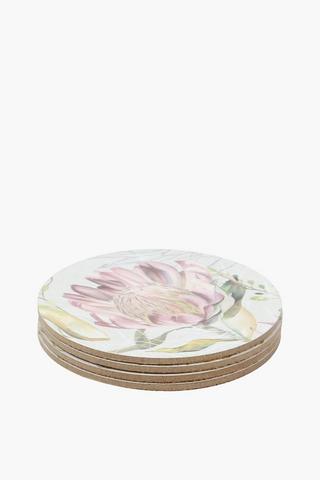 4 Pack Floral Cork Coasters