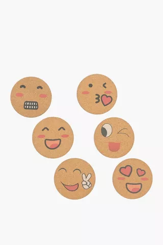 6 Pack Emoji Cork Coasters