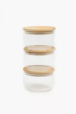 Glass And Bamboo Stacked Storage Set