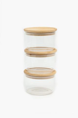 Glass And Bamboo Stacked Storage Set