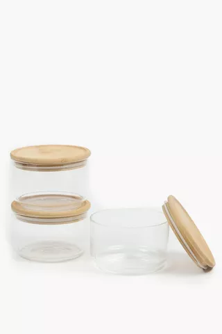 Glass And Bamboo Stacked Storage Set