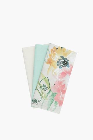 3 Pack Floral Printed Tea Towels