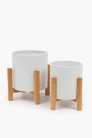Ceramic Wood Stand Planter, 23x25cm
