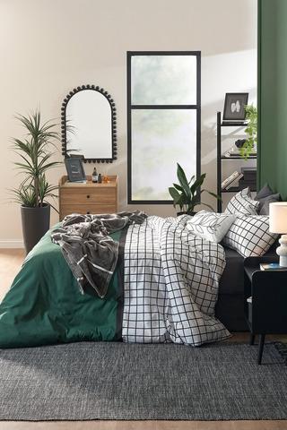 Polycotton Stripe Grid Check Woven Duvet Cover Set