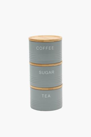 Set Of 3 Stacked Galvanised Canisters