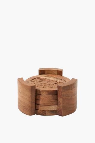 4 Pack Carved Wood Coasters