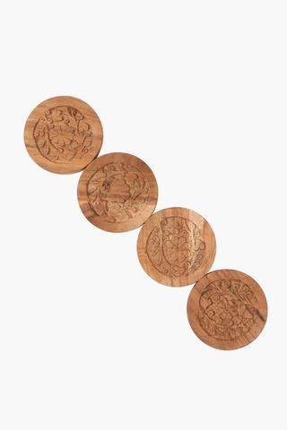 4 Pack Carved Wood Coasters