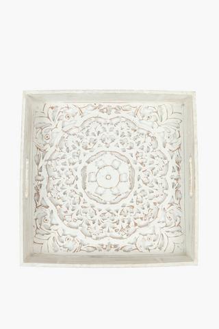 Distressed Wooden Carved Tray