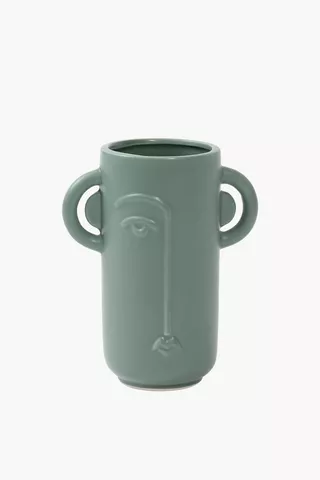 Ceramic Face Handle Vase, 15x18cm