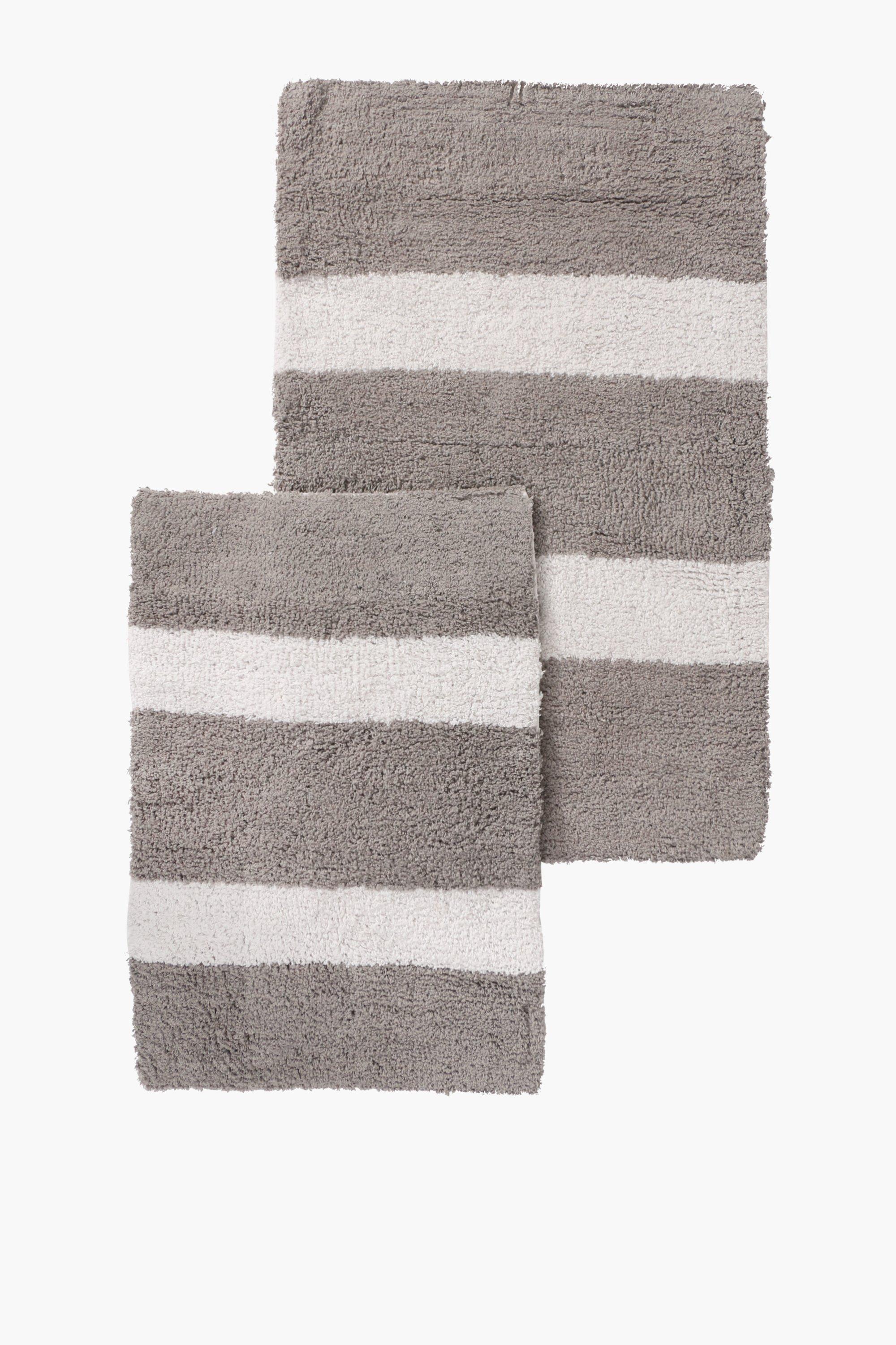 2 Piece Double Sided Stripe Cotton Bath Mat Set
