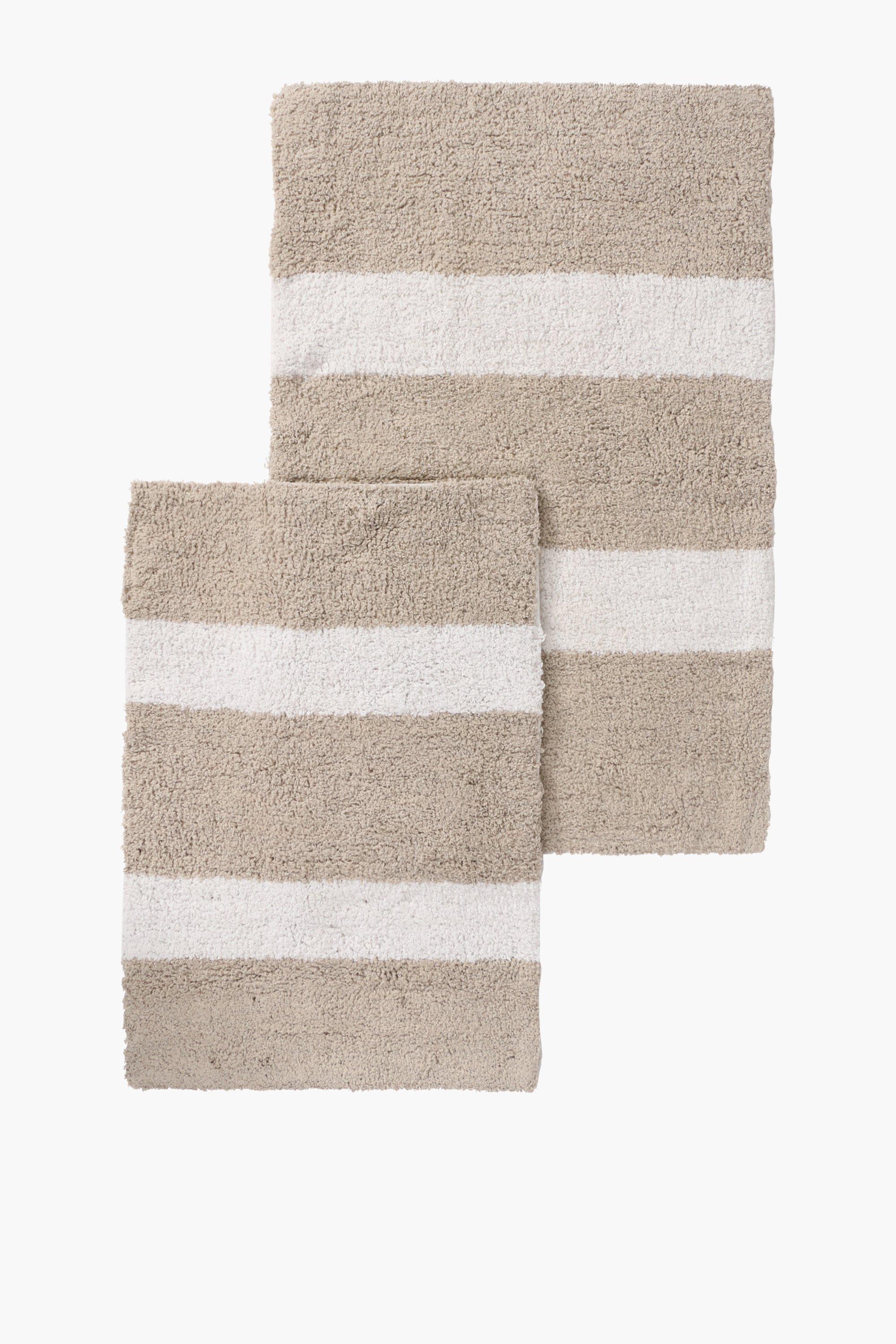 2 Piece Double Sided Stripe Cotton Bath Mat Set