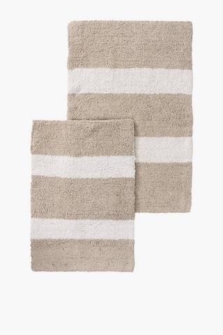 2 Piece Double Sided Stripe Cotton Bath Mat Set