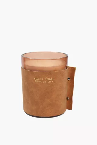 Leather Amber Fire Candle, 490g