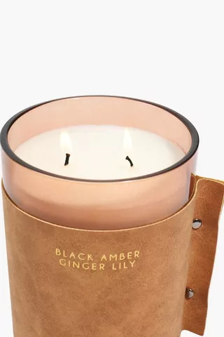 Leather Amber Fire Candle, 490g