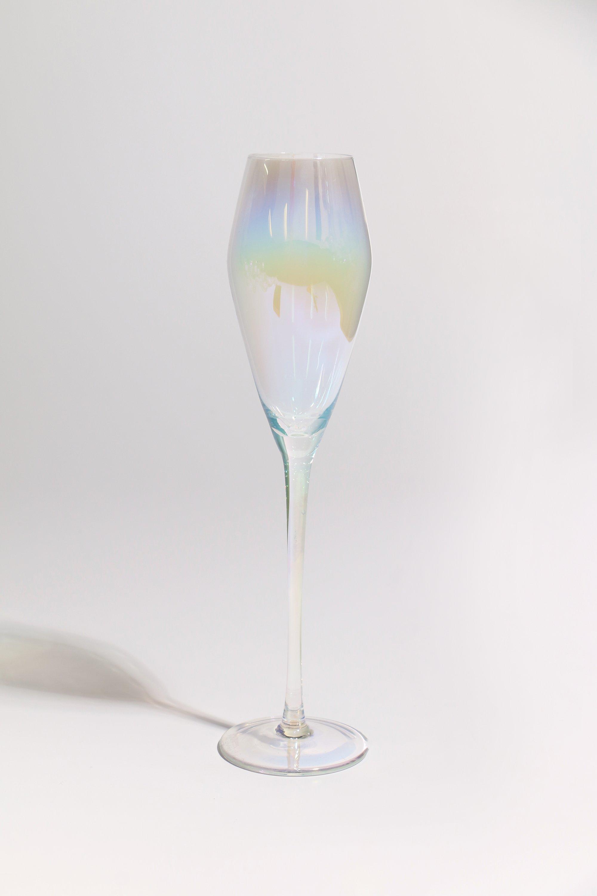 4 Pack Iridescent Champagne Flutes, Stemless Wine Glasses for