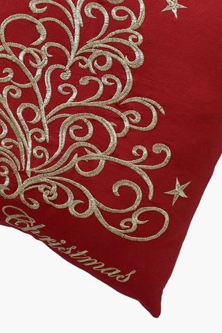 Christmas Embroidered Tree Scatter Cushion, 50x50cm