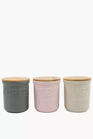 Set Of 3 Pastel Ceramic Canisters